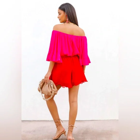 NWT VICI VALENTINA COLORBLOCK OFF THE SHOULDER ROMPER |Size Small - Picture 3 of 6